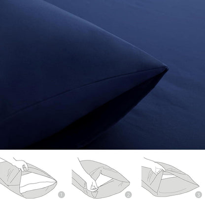 Kopfkissenbezug Set Blau Mikrofaser Hotelverschluss 50x75 Weich