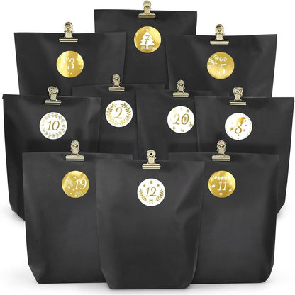 DIY Adventskalender 2024 zum Befüllen Schwarz 24 Tüten