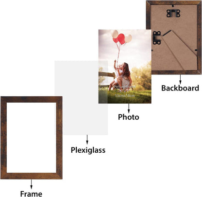 15er Bilderrahmen Set 13x18 cm Braun Holzmaserung Collage Wand Tisch