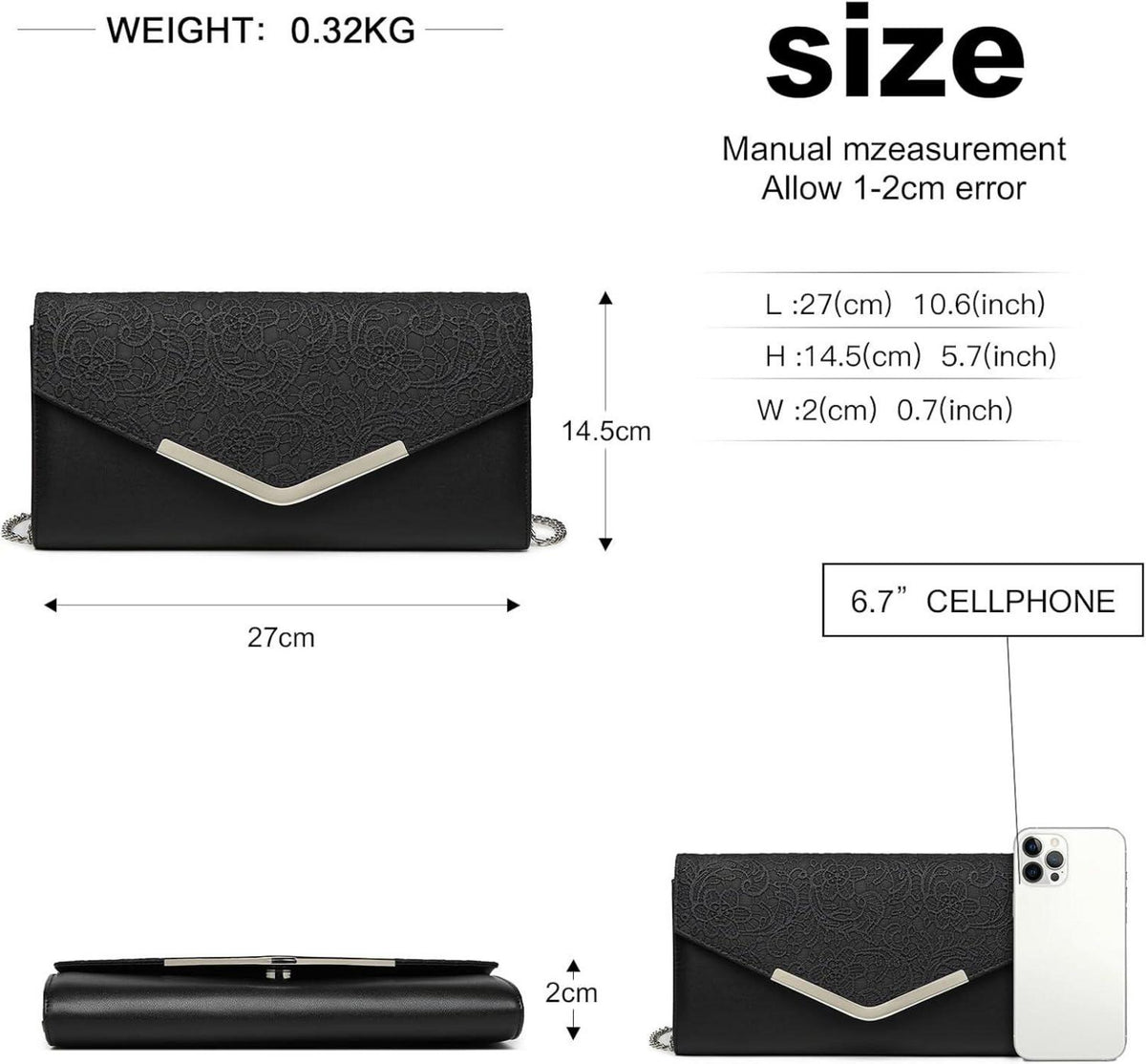 Miss Lulu Clutch Damen Abendtasche Hochzeit Kettentasche Handtasche
