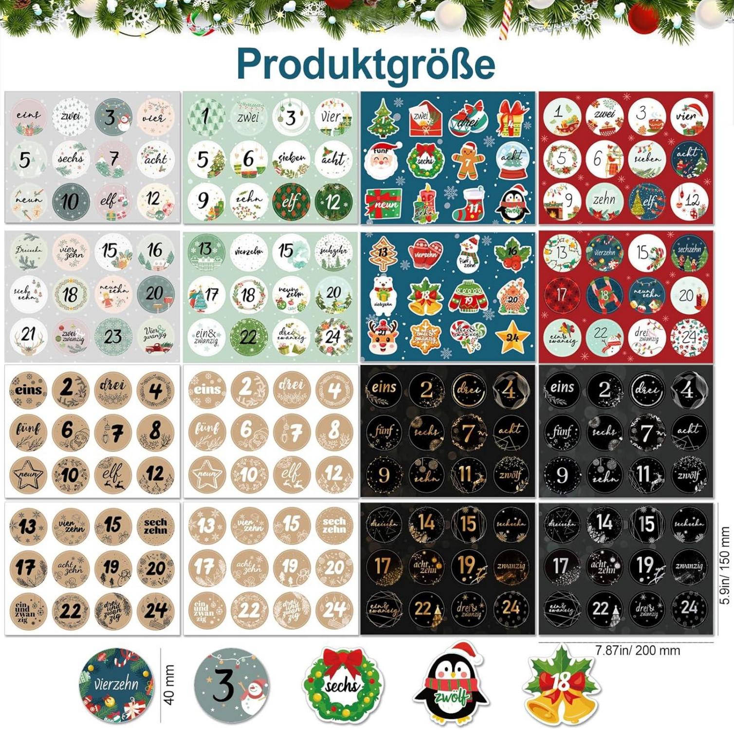 Adventskalender Aufkleber Zahlen 24 Weihnachten Basteln