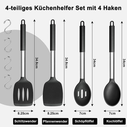 Küchenhelfer Set - 4-teilig Silikon Edelstahl Kochbesteck