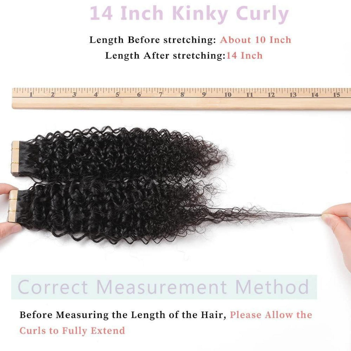 Echthaar Tape Extensions Schwarz Kinky Curly 14 Zoll