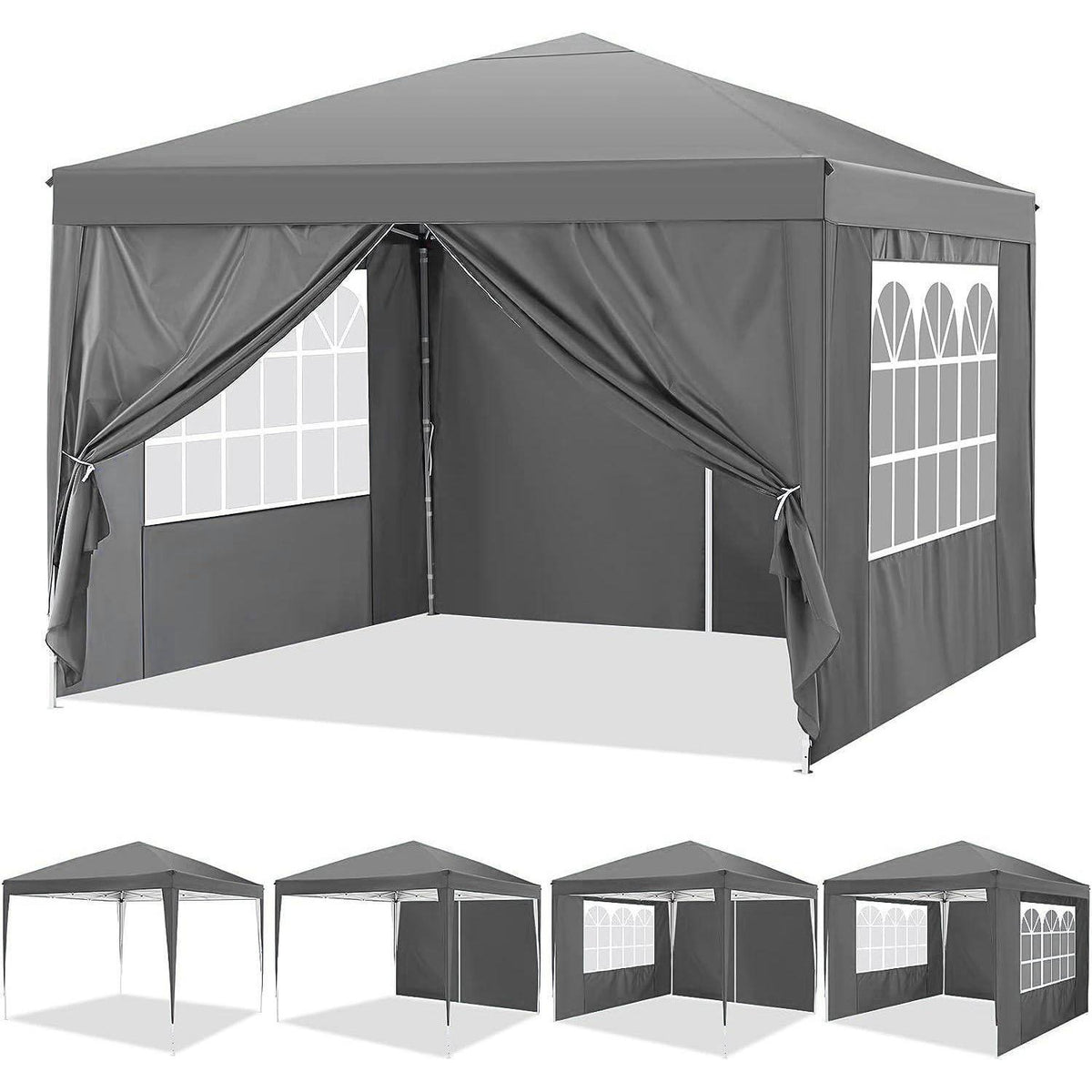 3x3m Pavillon mit 4 Seitenwänden – Grau, Robust & Einfach Aufbau