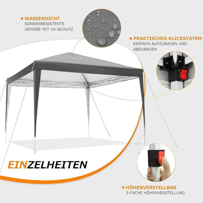 3x3m Pavillon mit 4 Seitenwänden – Grau, Robust & Einfach Aufbau