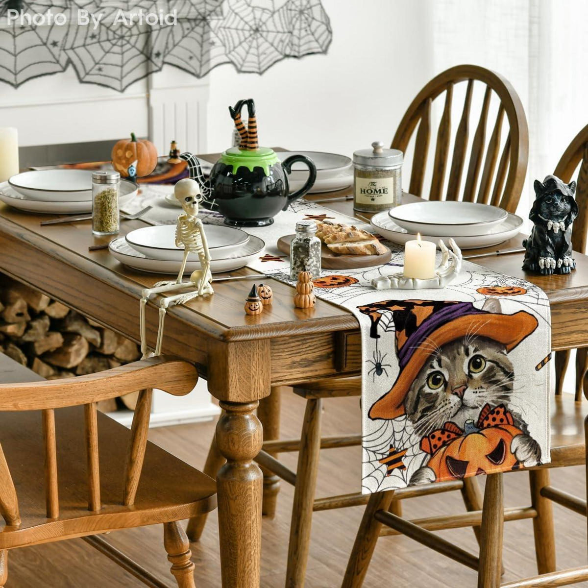 Katze Jack-o-Laterne Halloween Tischläufer 40x240 cm Herbst Party Dekor