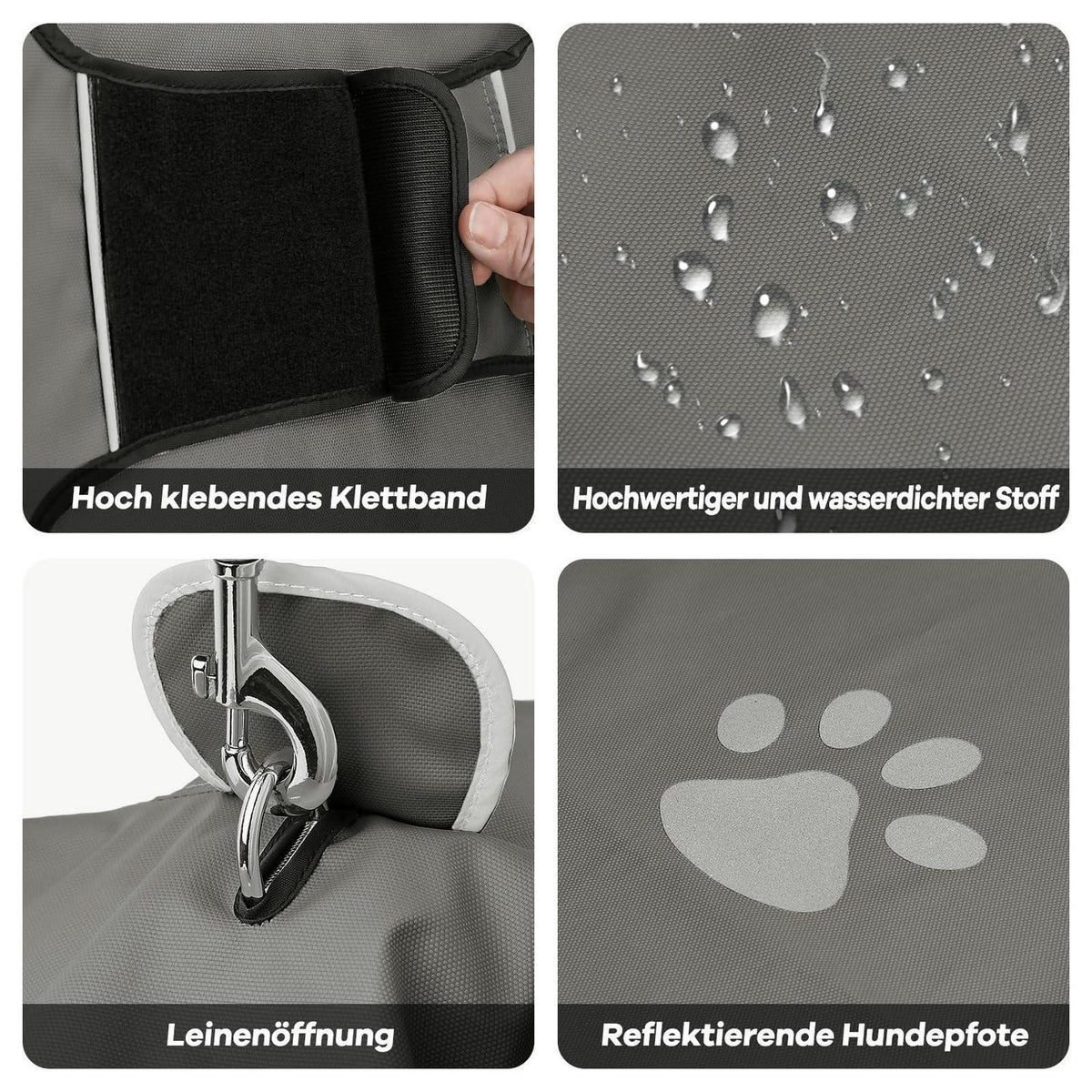 Hunderegenmantel wasserdicht & reflektierend Grau L