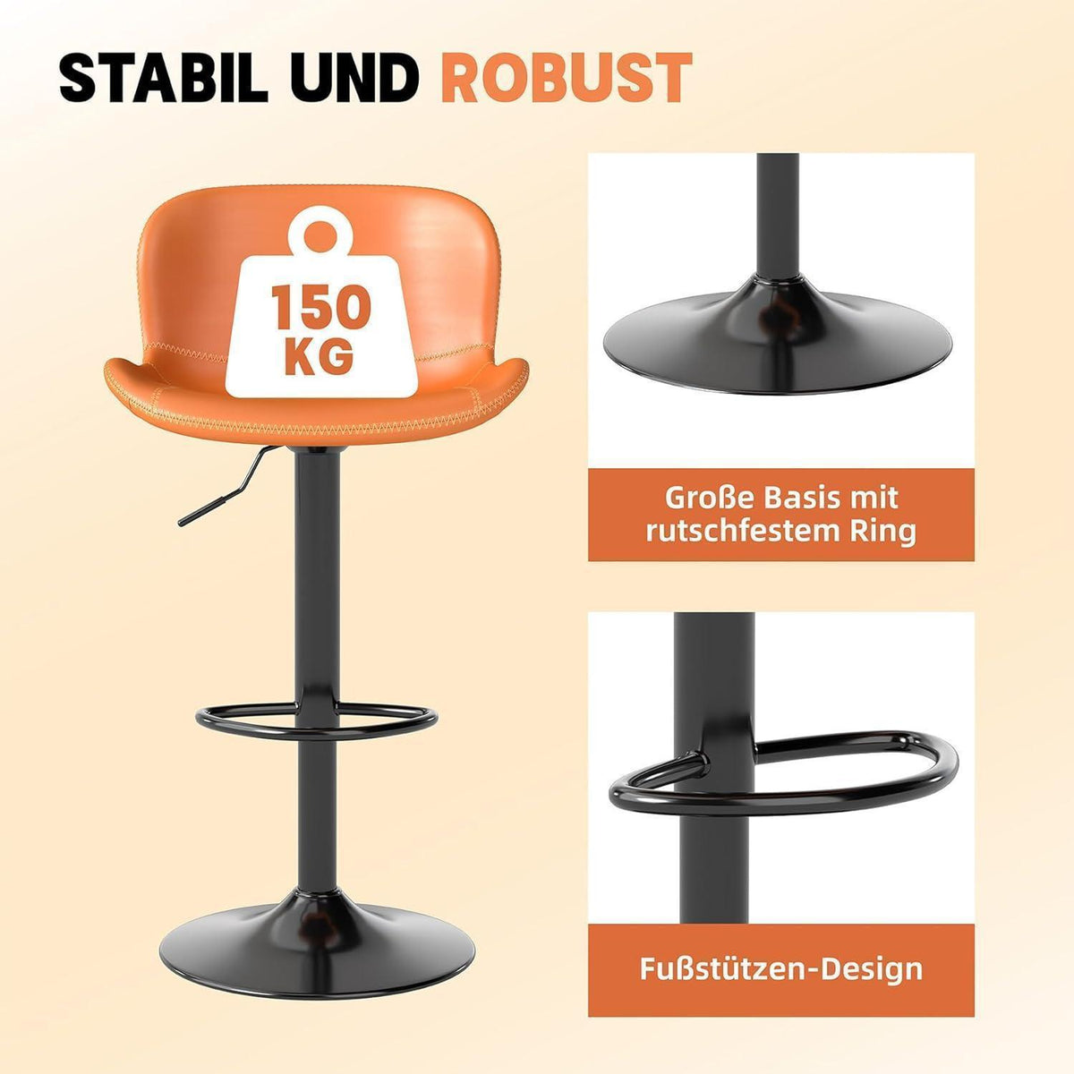 Verstellbarer Barhocker Set (2x) – Orange, Kunstleder