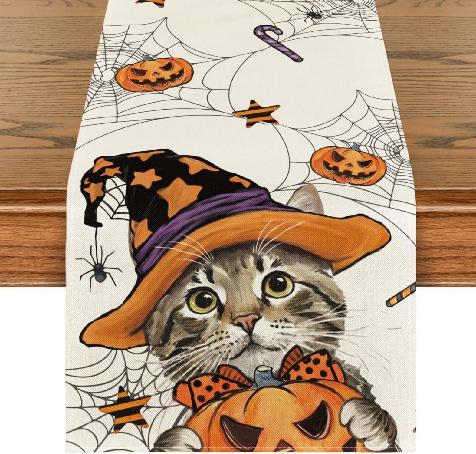 Halloween Tischläufer Katze Herbst Dekor 40x140 cm