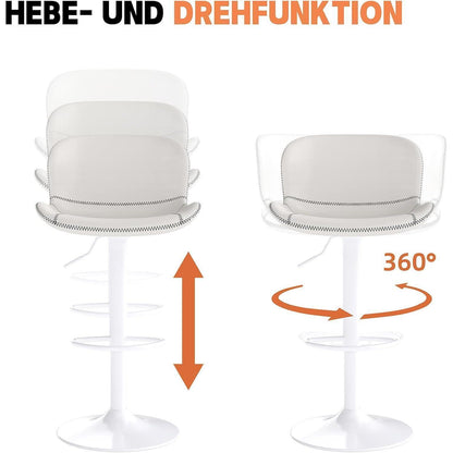 Verstellbarer Barhocker mit Rückenlehne & Fußstütze - Weiß