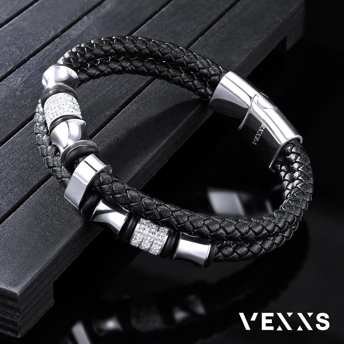 Hochwertiges Herren Lederarmband 316L Edelstahl Magnet 19-21,59cm Kreuz Evil Eye