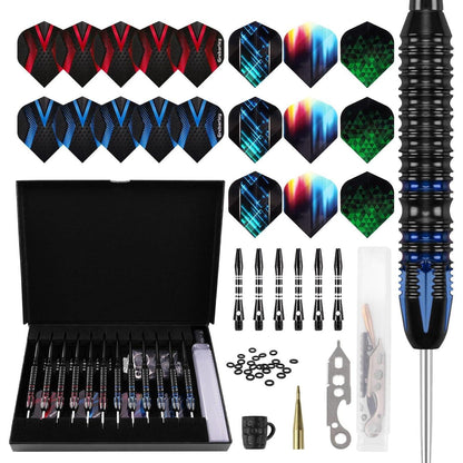Dartpfeile Profi Set, 12 Stück Steeldarts 24g Rot/22g Blau
