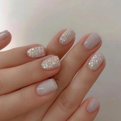 24er Set Milky White Square Fake Nails for Women - Short Glossy Press