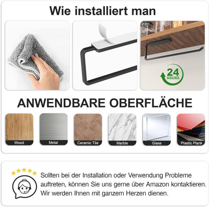 Küchenrollenhalter Selbstklebend Aluminium Schwarz 31 cm