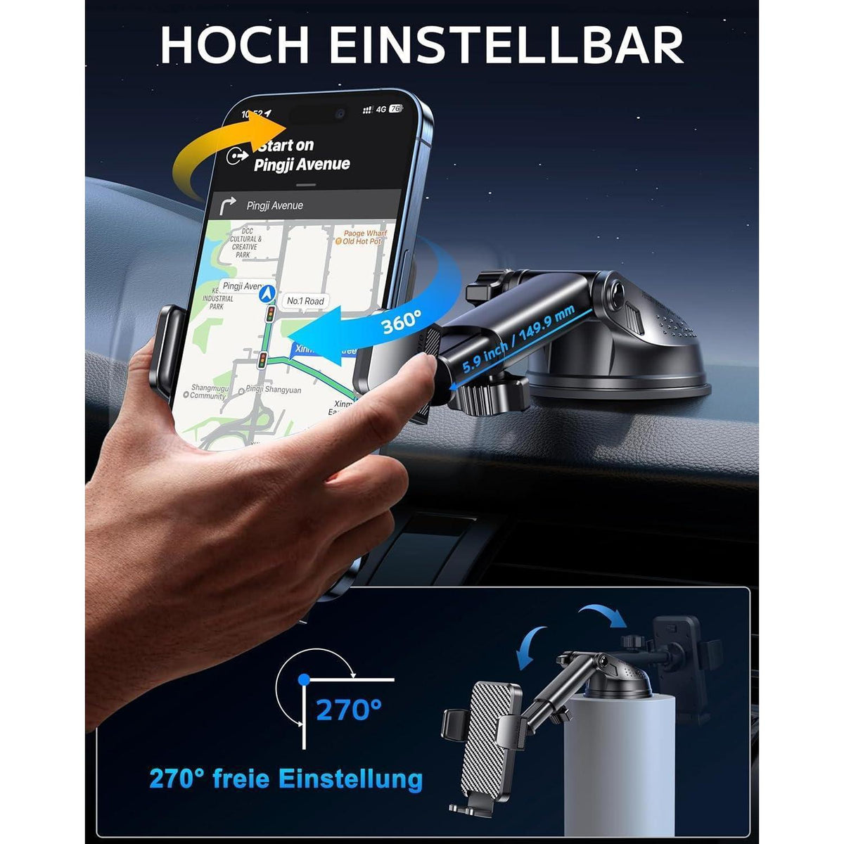 Auto Handyhalterung mit Saugnapf & 360° Drehung