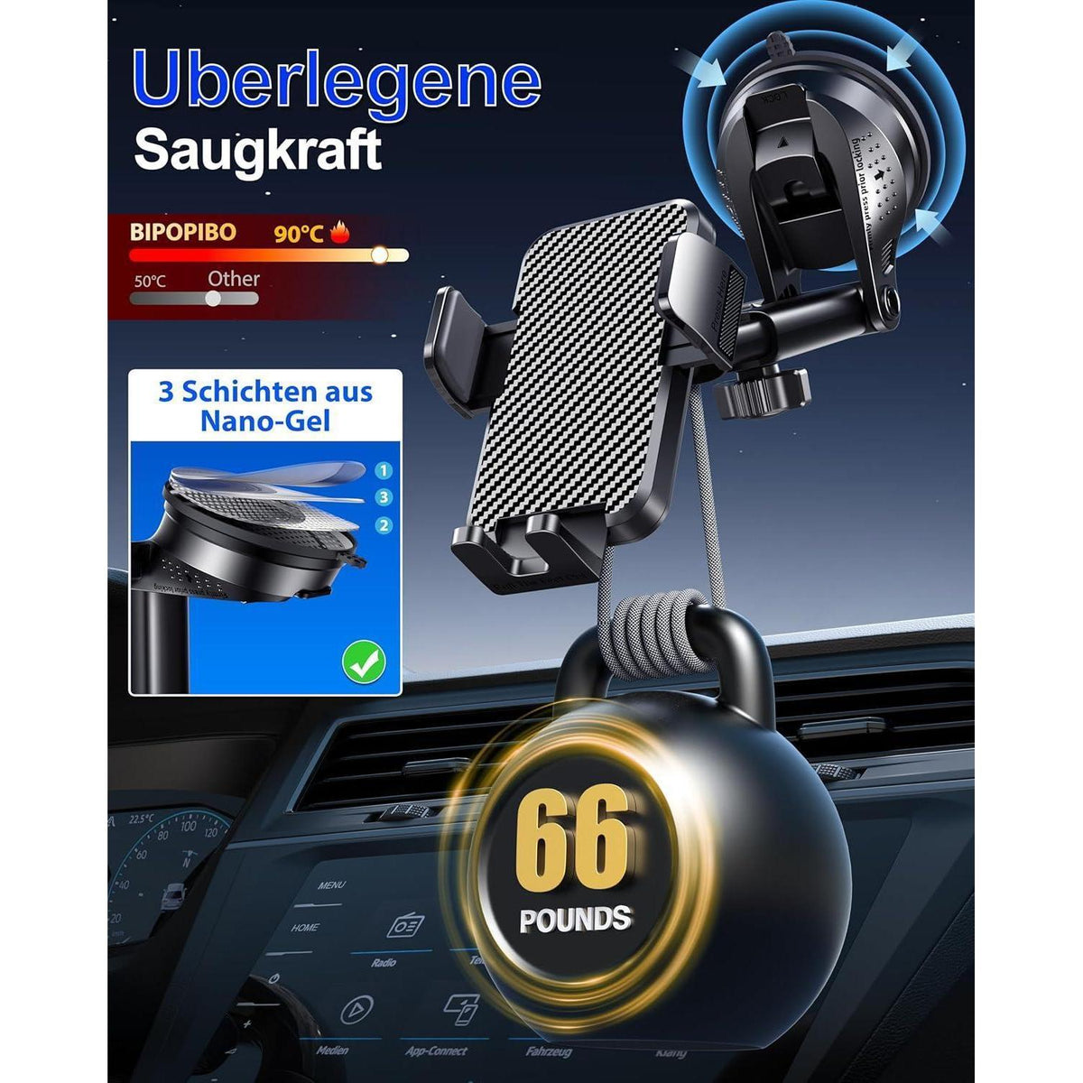 Auto Handyhalterung mit Saugnapf & 360° Drehung