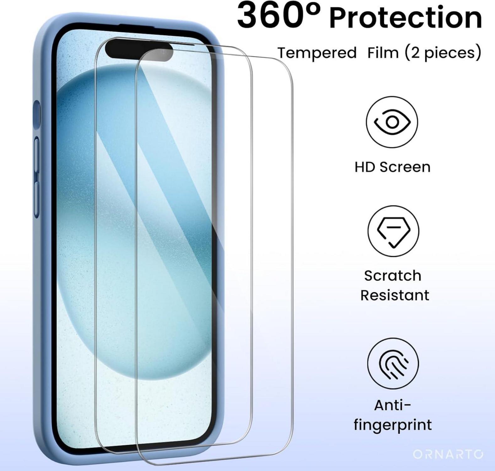 ORNARTO iPhone 15 Hülle mit Kameraschutz flüssiges Silikon 6.1 Zoll Blau