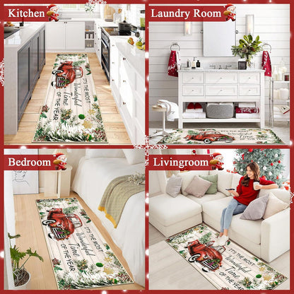 Weihnachts Teppich Läufer 60x180 cm waschbar rutschfeste Türmatte
