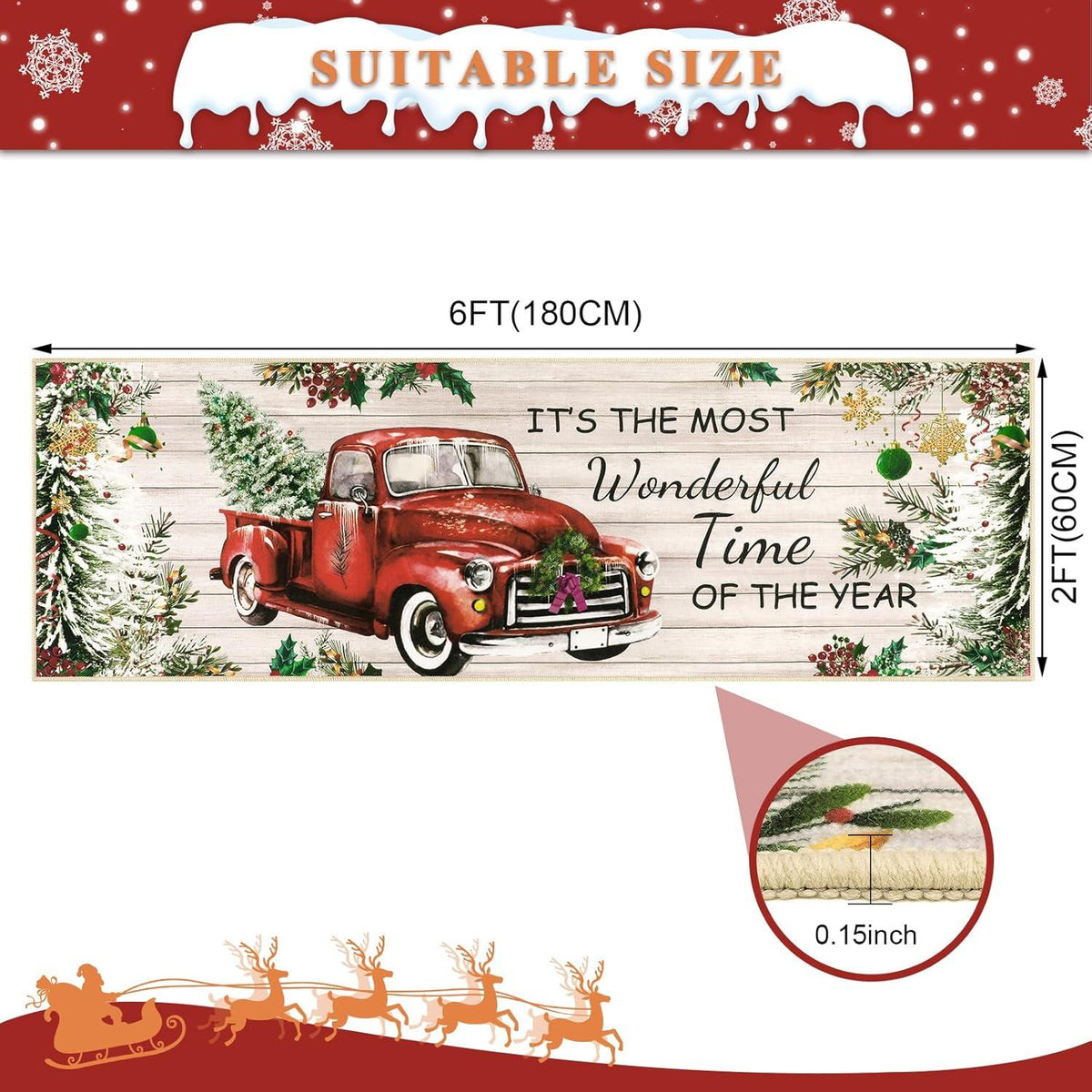 Weihnachten Teppich Läufer Waschbar Verdickt rutschfest 60x180cm