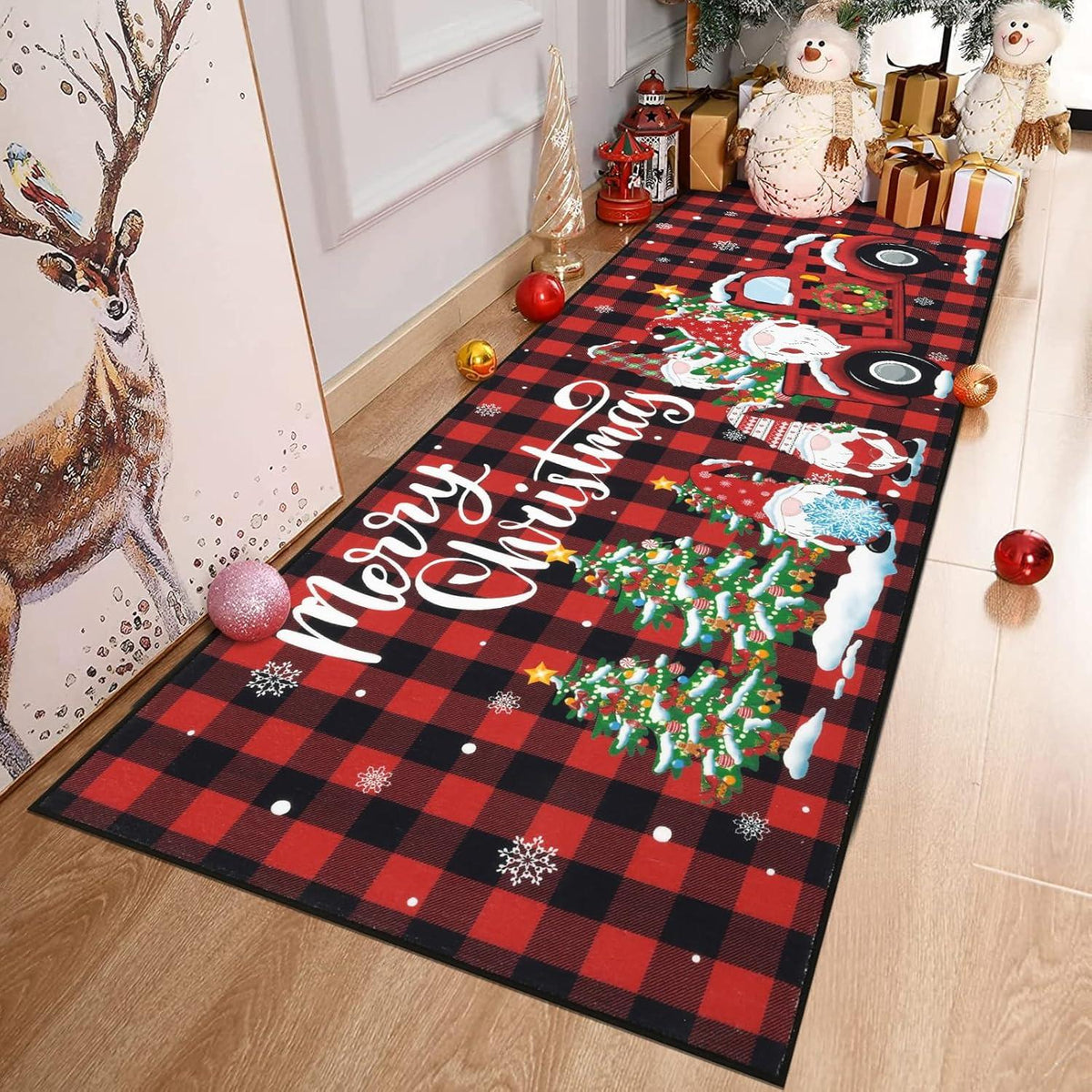 Moderner Weihnachtsläufer Teppich rutschfest 60x180cm Rot