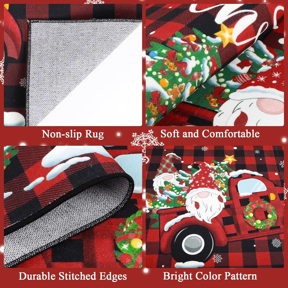 Weihnachtsläufer Teppich rutschfest Flurmatte Waschbar Winter Rot
