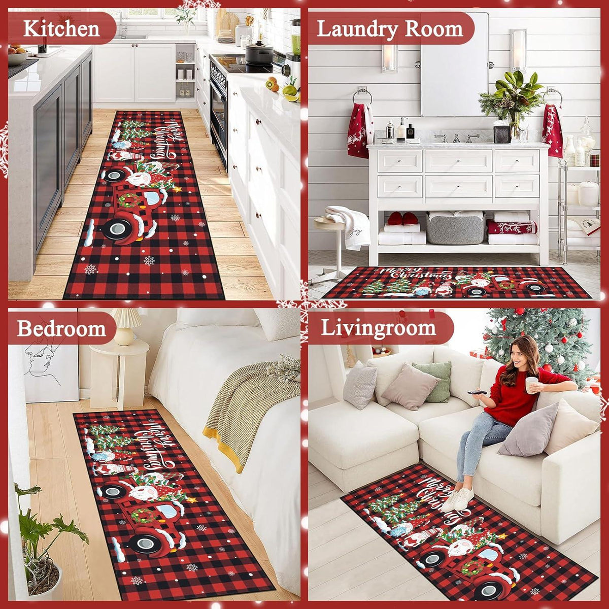 Weihnachtsläufer Teppich 60x180cm Hochwertig Rutschfest Winter Rot