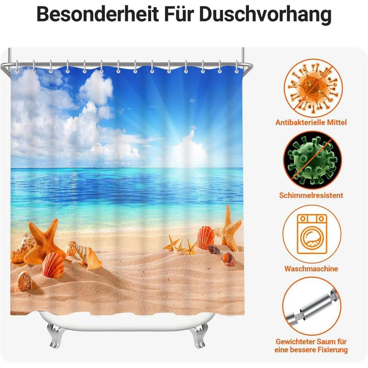 Duschvorhang Sea Blue 120x180cm beschwert wasserabweisend waschbar