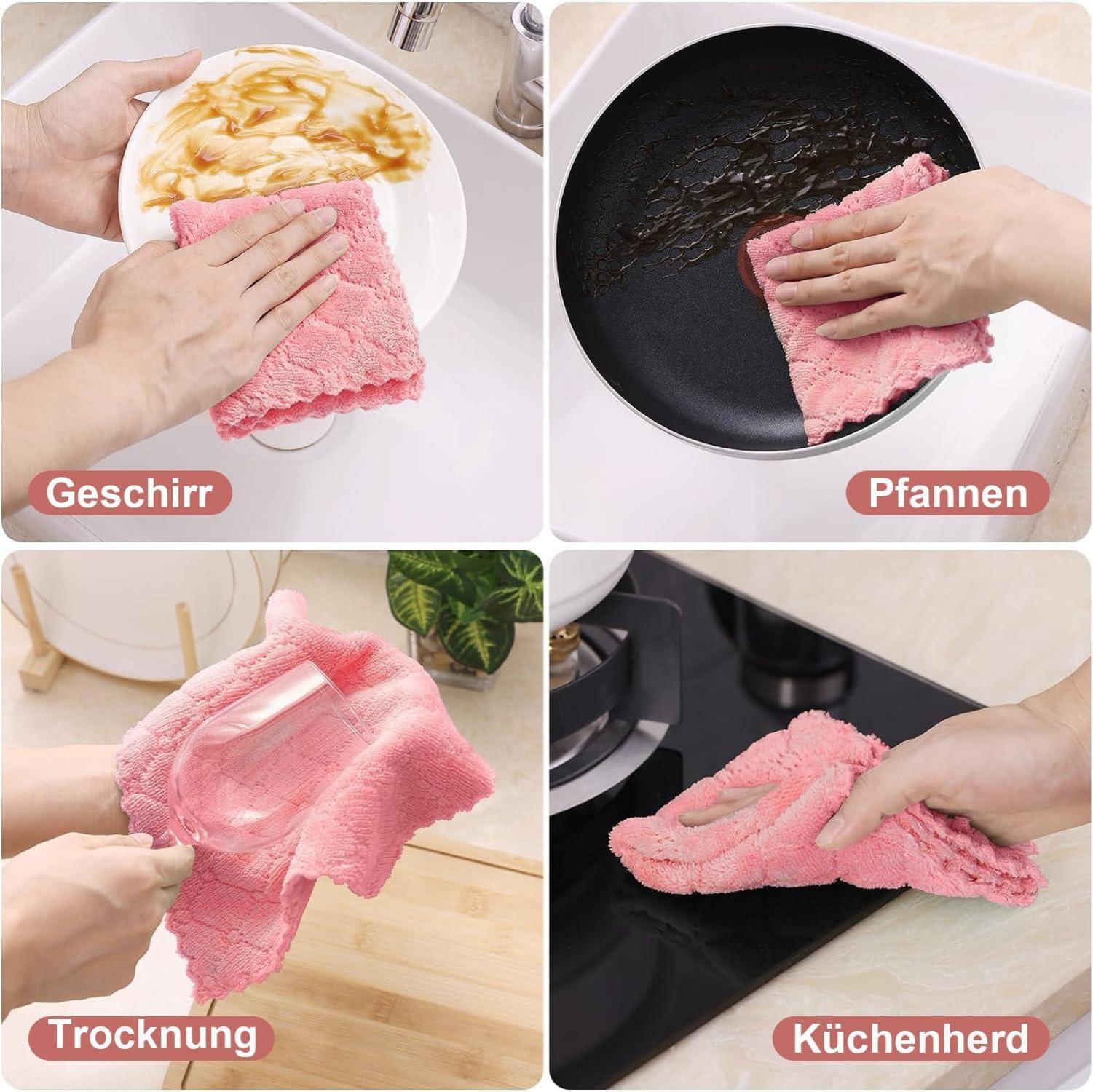 12er Pack Mikrofasertücher Waschbar Putzlappen Fusselfrei 25x25cm Rosa