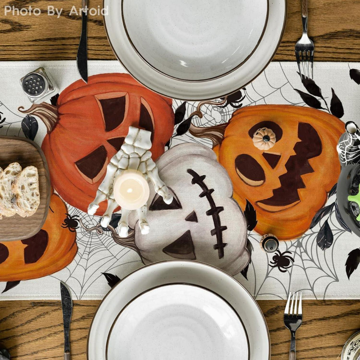 Halloween Tischläufer Kürbisse Spinnennetz Jack-o-Laterne 40x180 cm