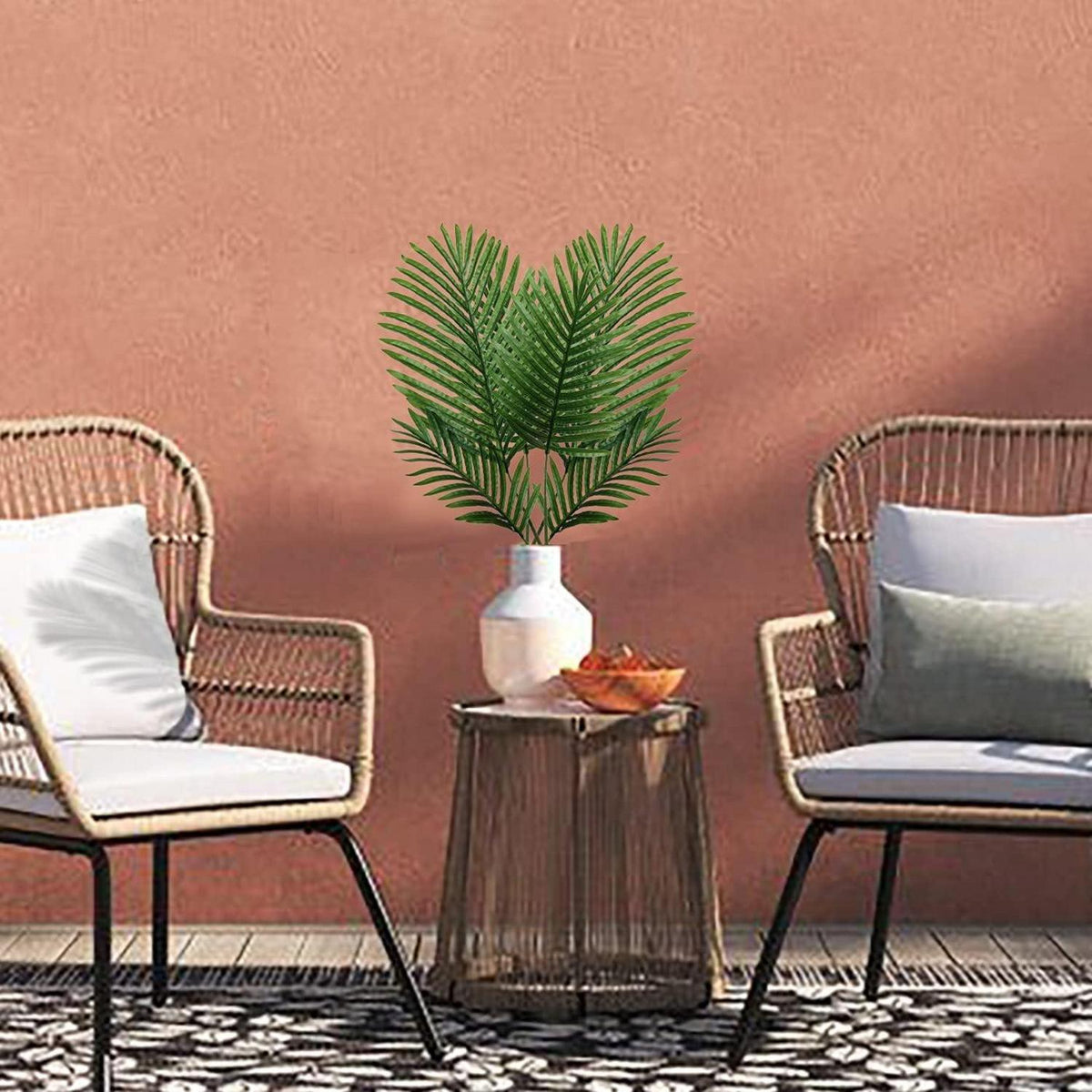 Künstliche Palmwedel Kunstpflanze 5er Set 31/37/45cm Grün Textilpalmwedel
