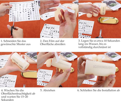 6er Set Wasserschiebefolie Kerzentattoos DIY Geschenk Kerzendeko Sprüche