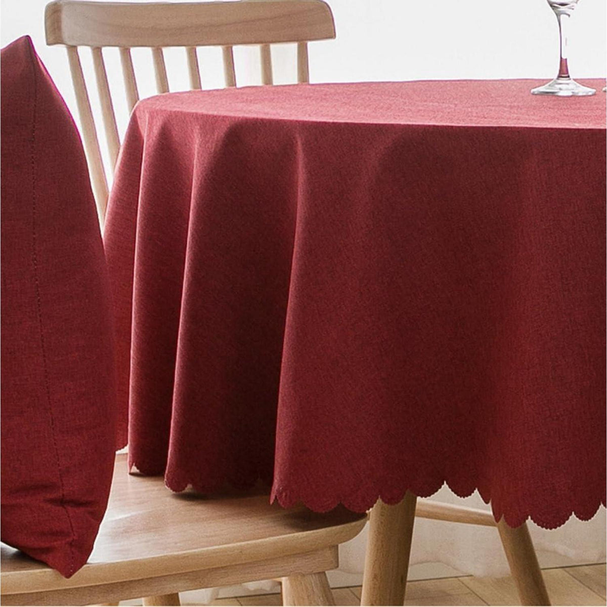 Runde Baumwoll-Leinen Tischdecke, schmutzabweisend, 260 cm Durchmesser Rot