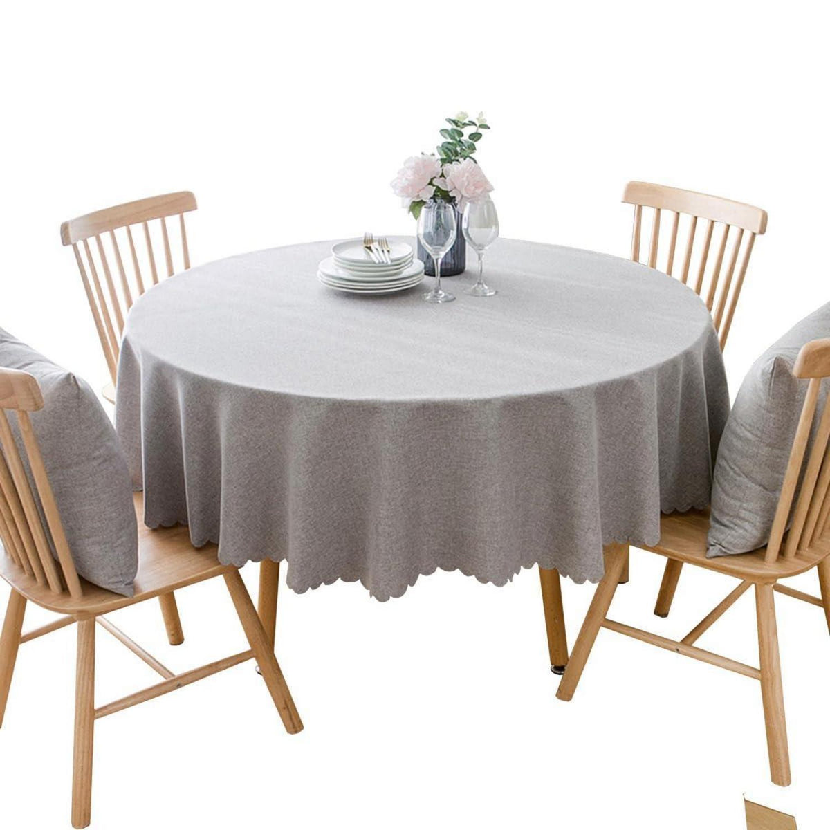 Runde Baumwoll-Leinen Tischdecke, schmutzabweisend, Ø 260 cm, Hellgrau