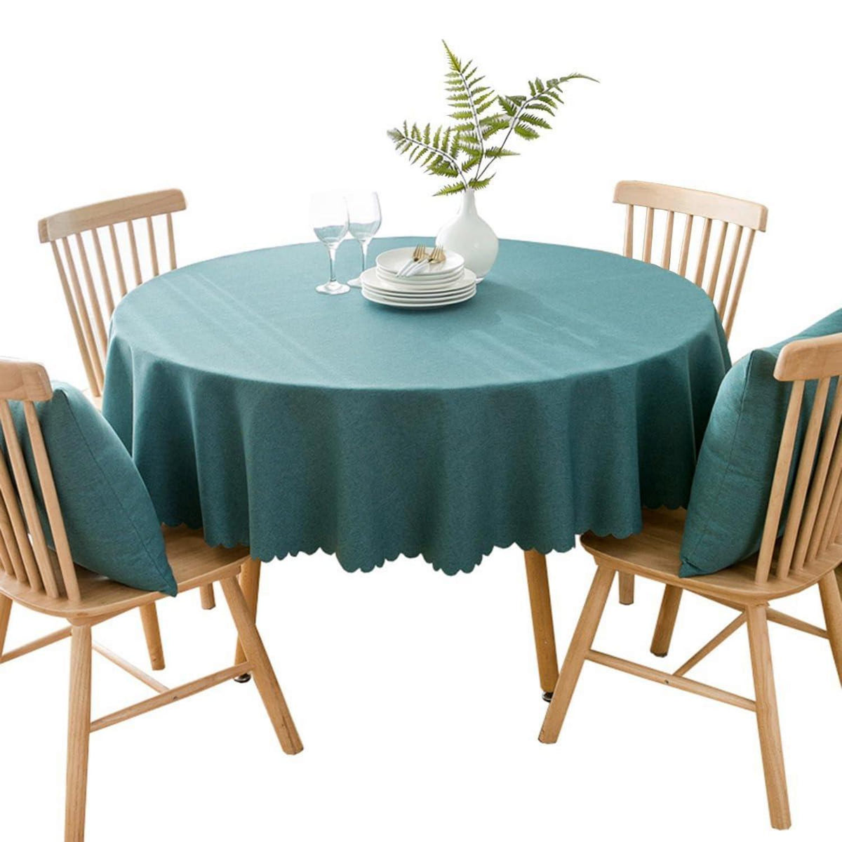 Runde Baumwoll-Leinen Tischdecke pfauenblau, 280 cm, schmutzabweisend