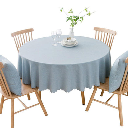Runde Baumwoll-Leinen Tischdecke wasserabweisend 240 cm Hellblau