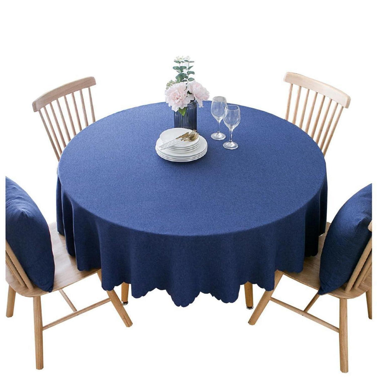 Runde Baumwoll-Leinen Tischdecke wasserabweisend 280 cm Dunkelblau