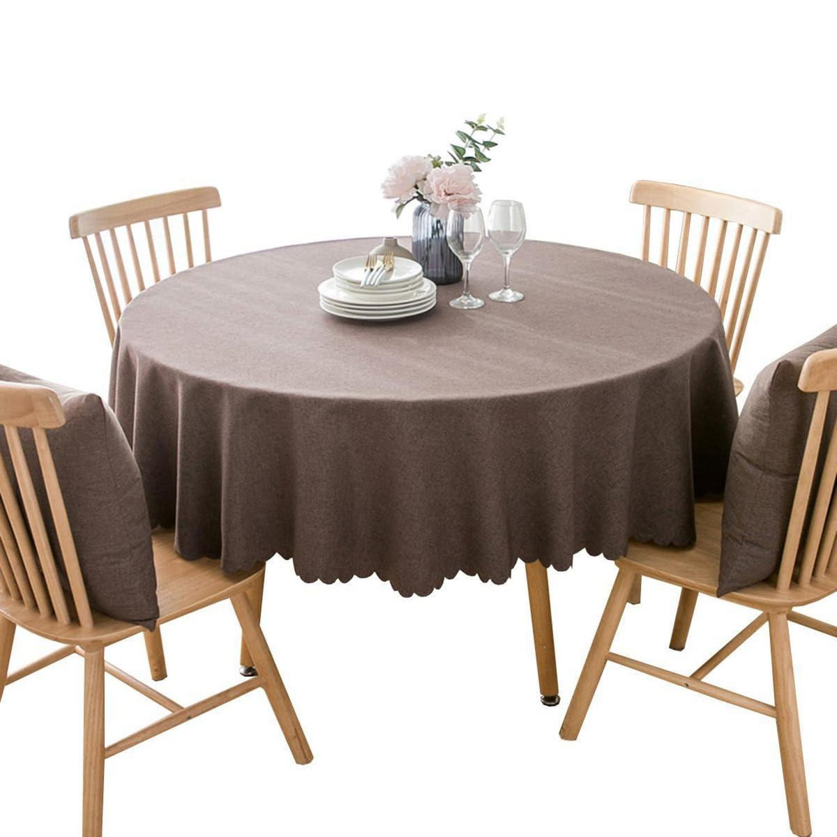 Runde Baumwoll-Leinen Tischdecke schmutzabweisend 280cm Dunkelbraun