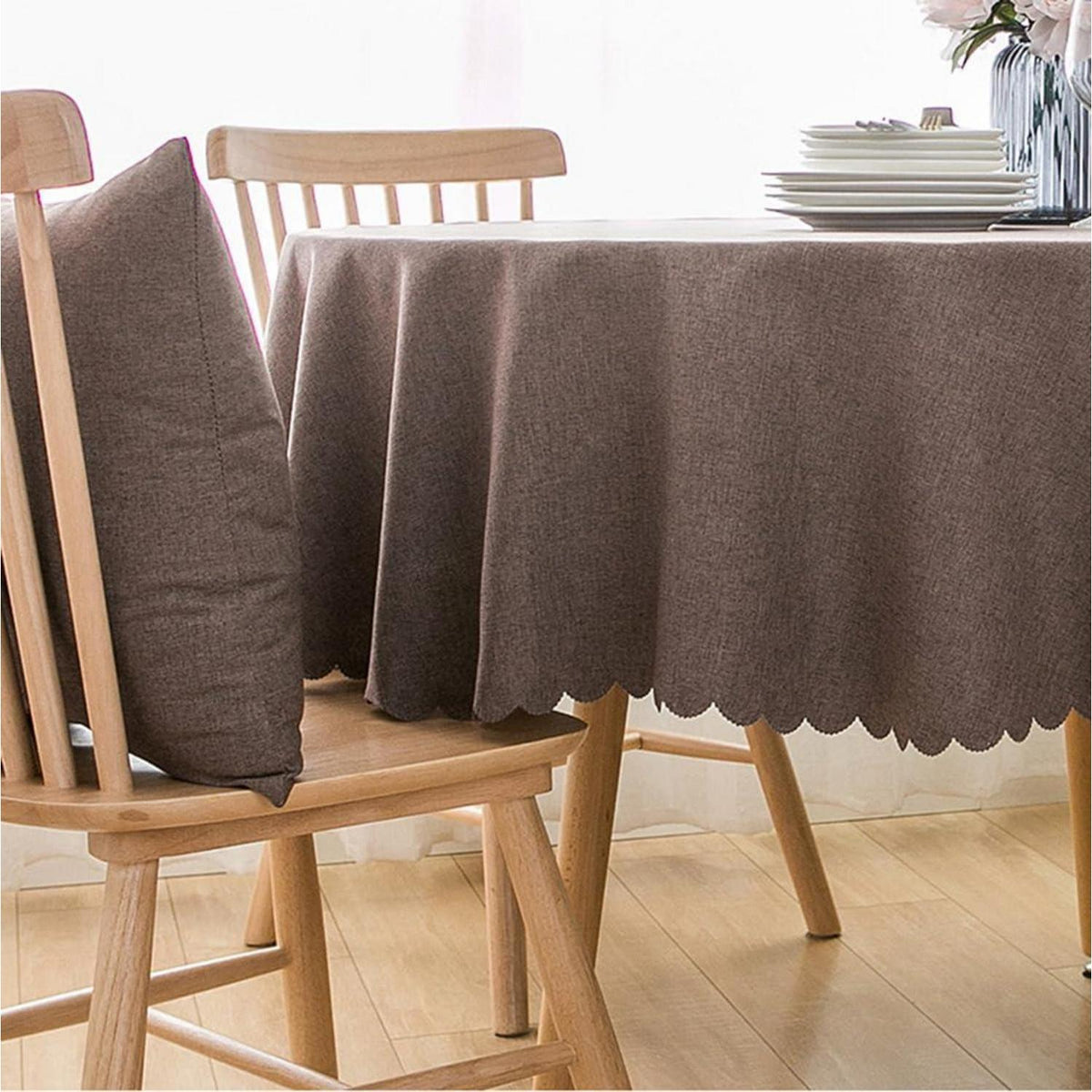 Runde Baumwoll-Leinen Tischdecke schmutzabweisend 280cm Dunkelbraun