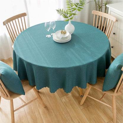 Runde Baumwoll-Leinen Tischdecke pfauenblau, 240 cm – Schmutzabweisend