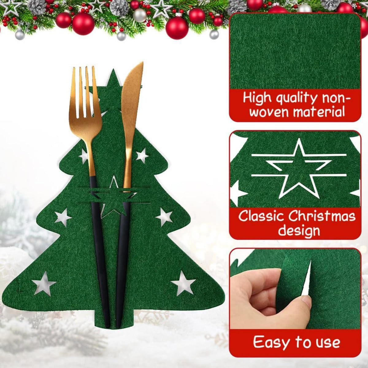 Weihnachten Besteckhalter Filz Tischdeko 8 Stück Tannenbaum Rot Grün