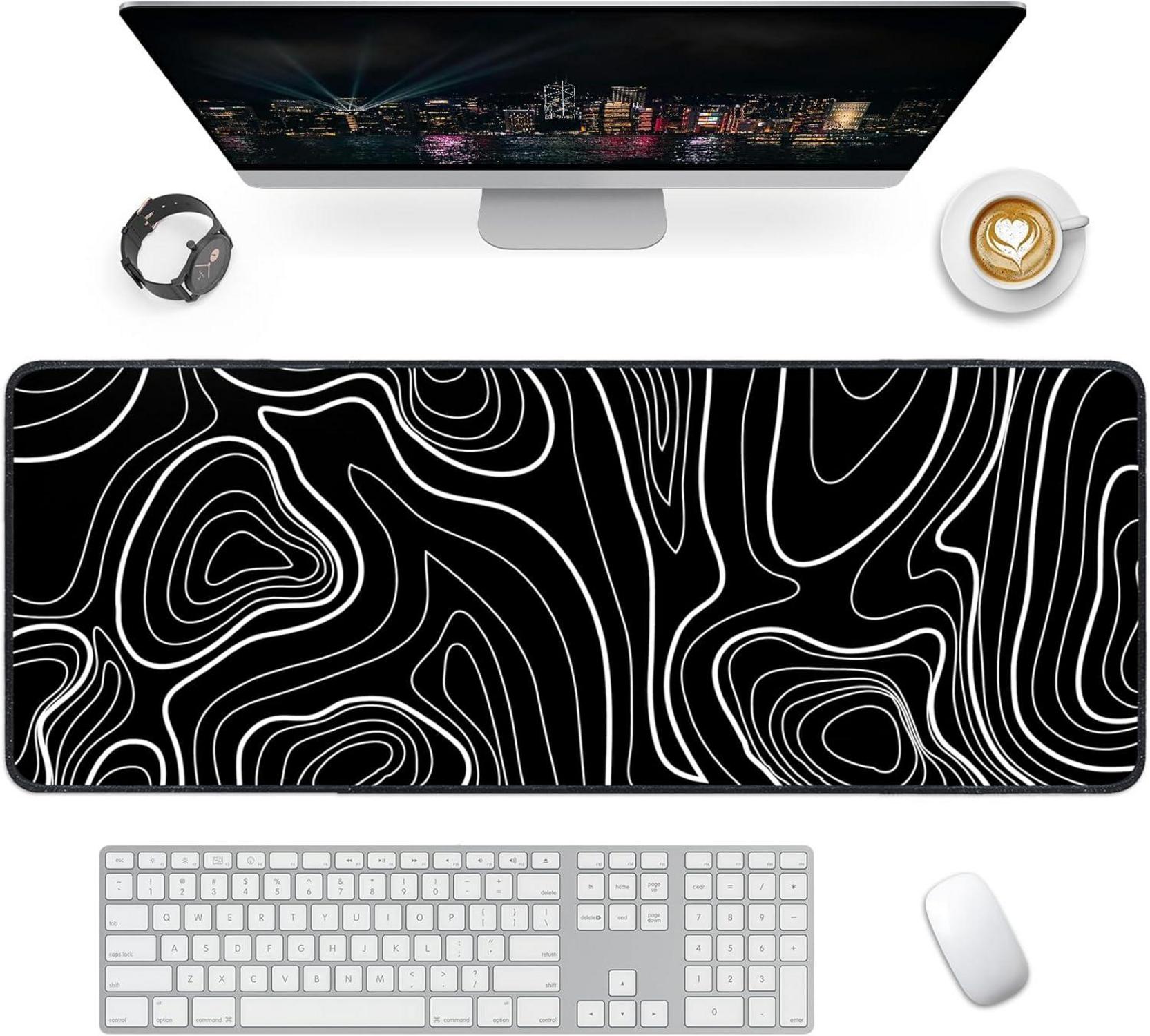 Großes Gaming Mauspad XXL Schwarz-Weiß 90x40cm Rutschfeste Unterlage