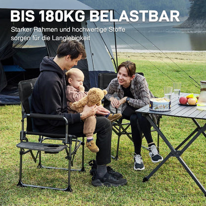 Campingstuhl Faltbar mit Seitentisch und Tasche, 180KG