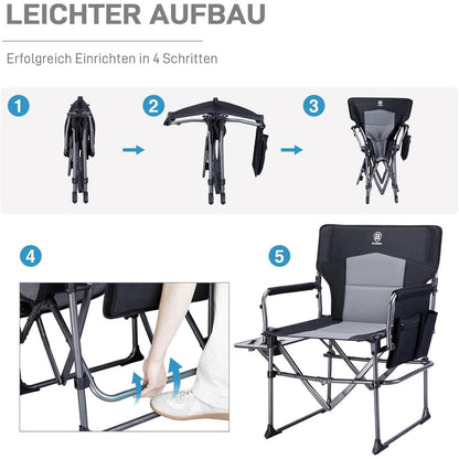 Campingstuhl Faltbar mit Seitentisch und Tasche, 180KG