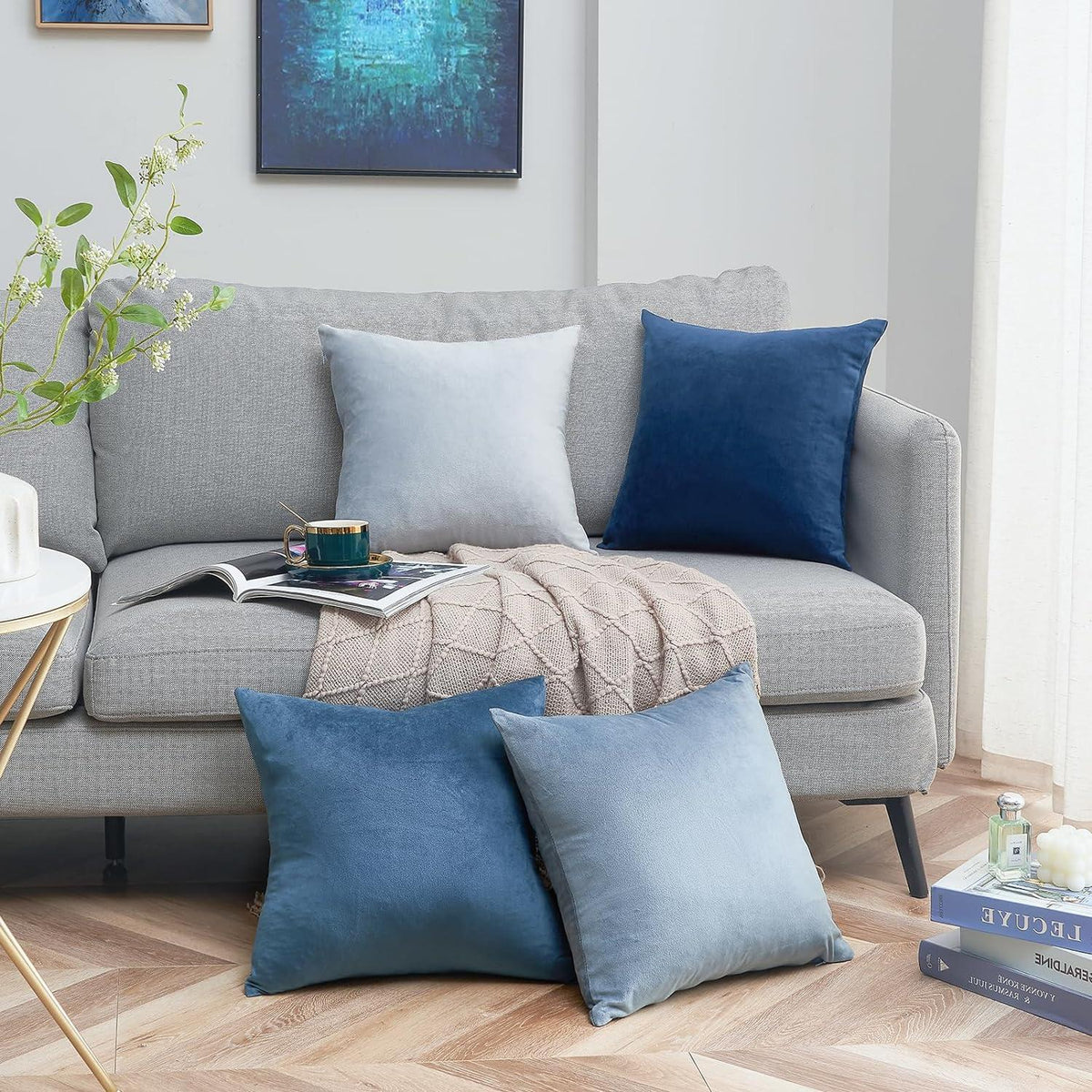 Topfinel Kissenbezüge 50x50 cm blau 4er Set Samt Zierkissen