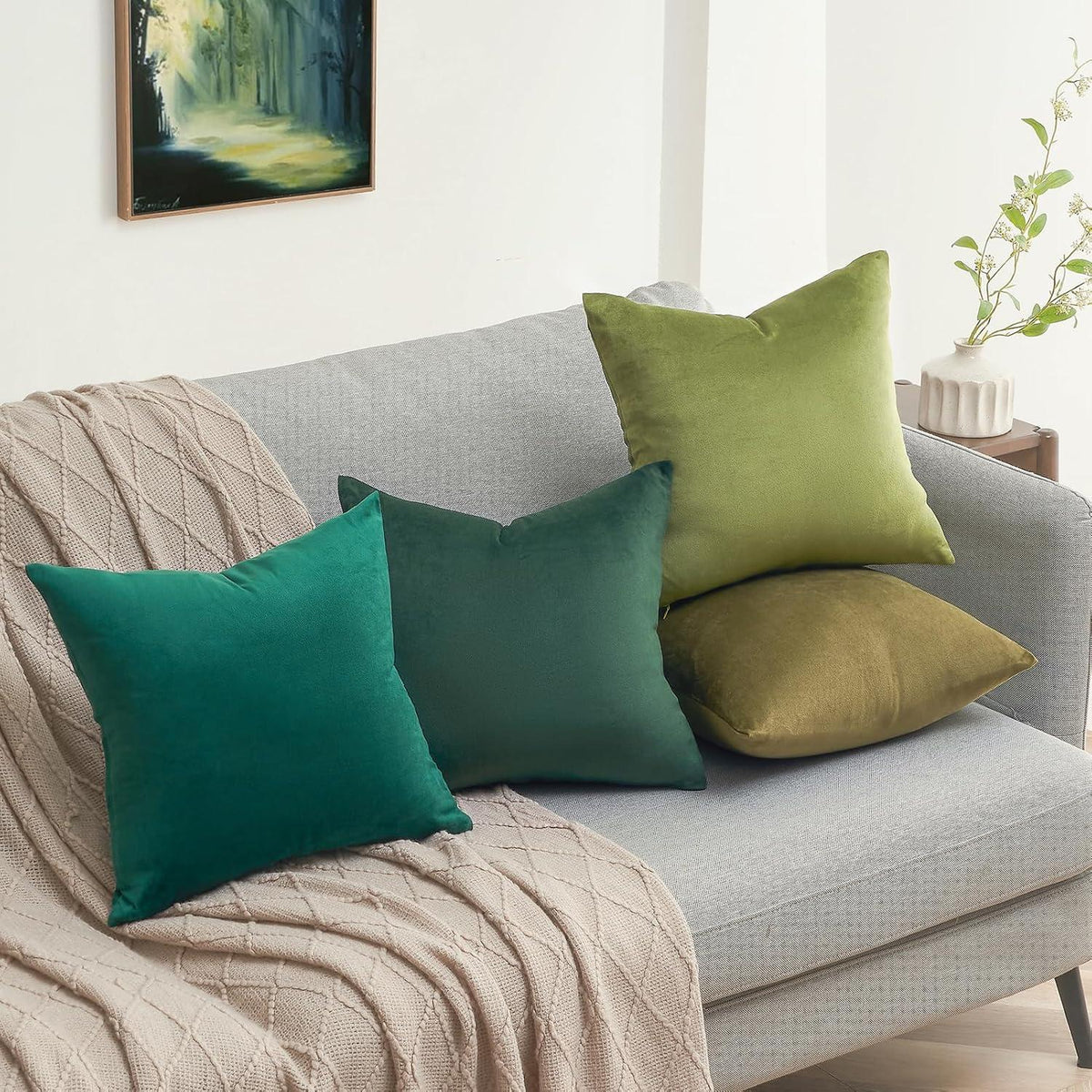 Topfinel Kissenbezüge 60x60 cm grün 4er Set Samt Deko