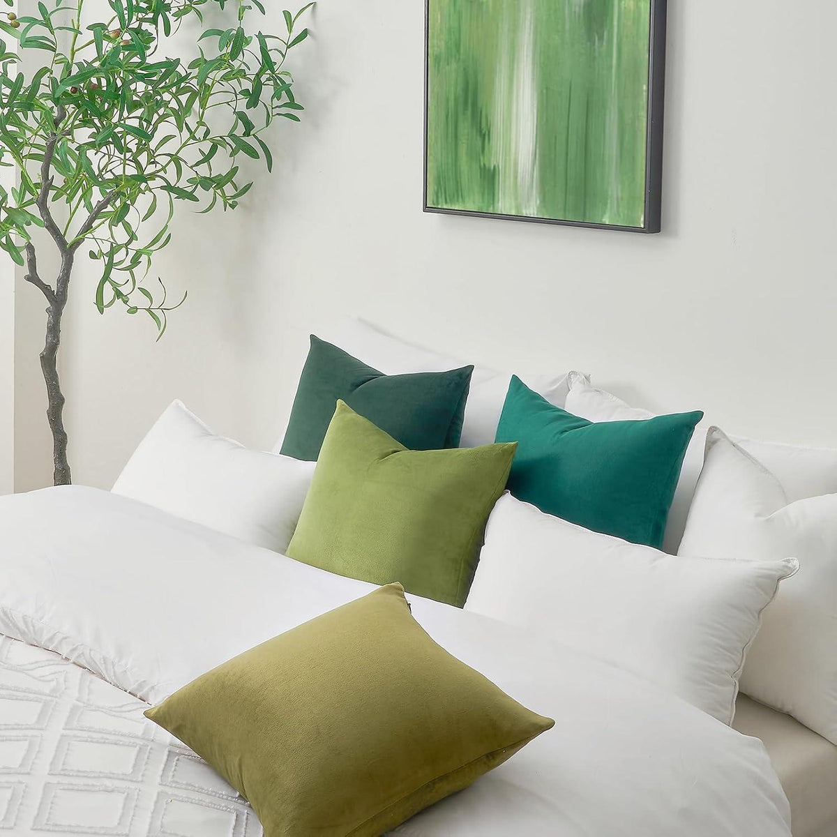 Topfinel Kissenbezüge 60x60 cm grün 4er Set Samt Sofa Deko Bett Schlafzimmer