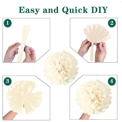 Seidenpapier Pompons Deko Set Grün Gold Weiß mit Girlande
