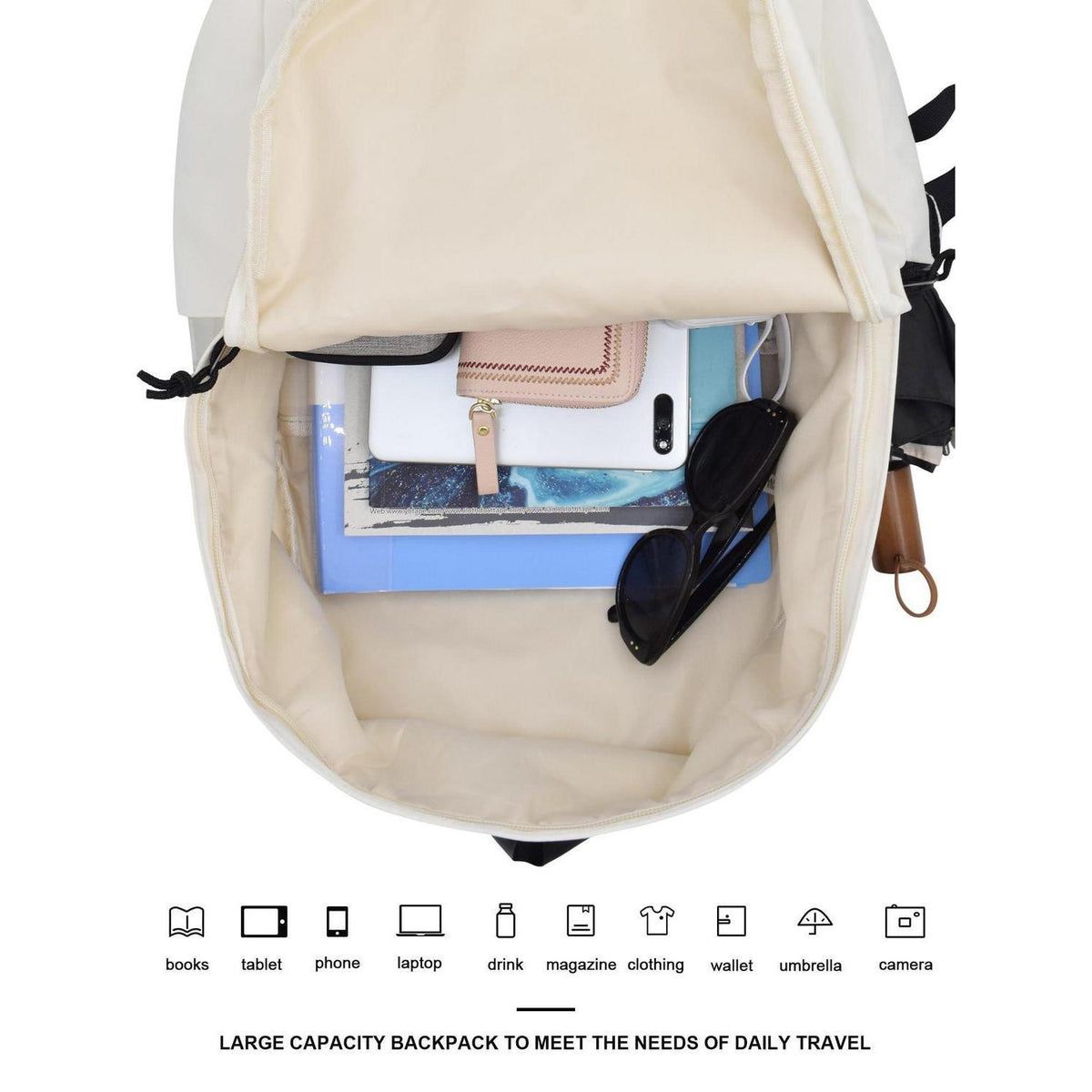 Canvas Rucksack Damen Herren 15.6 Zoll Laptop – Einfarbiger Tagesrucksack