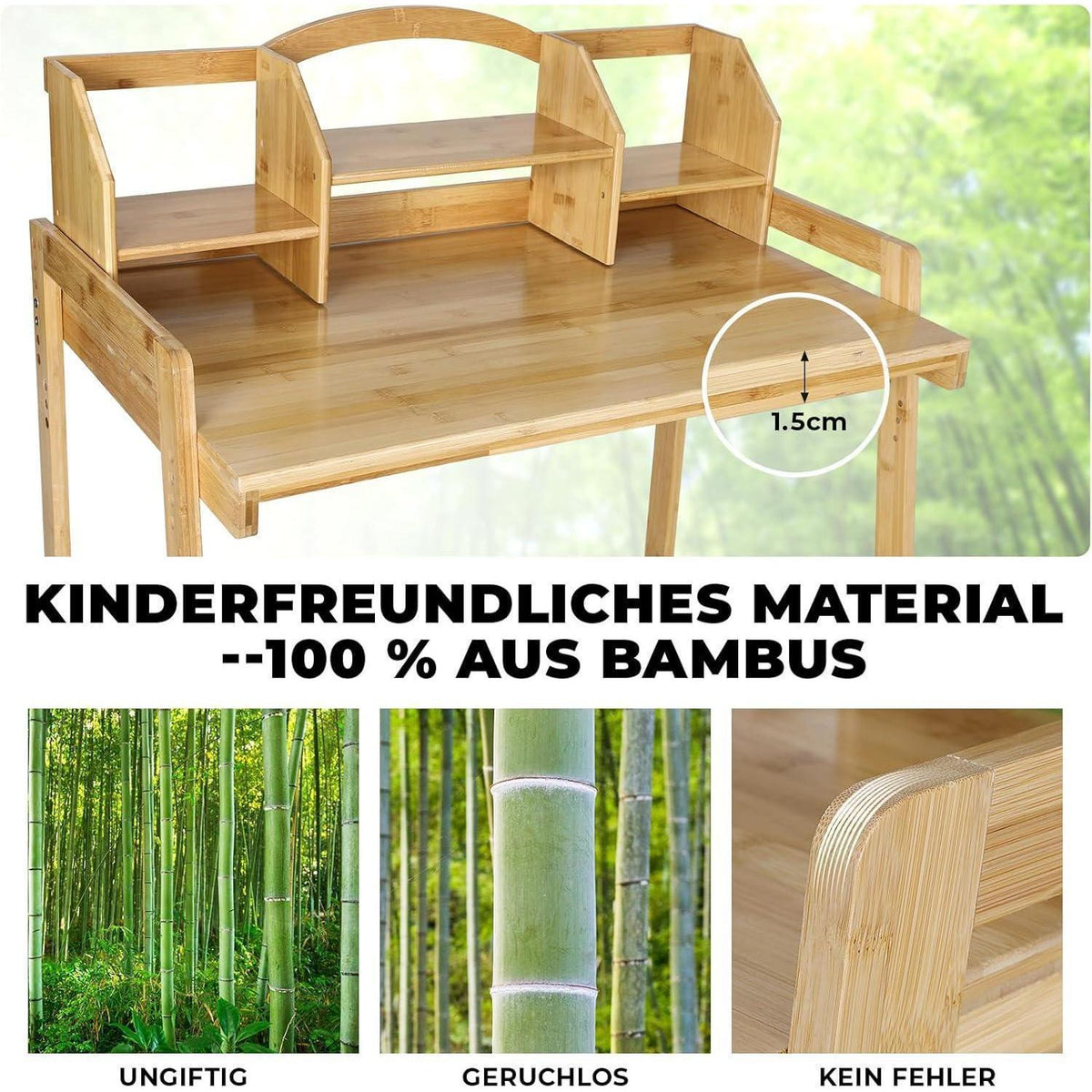 Kinderschreibtisch mit Stuhl, höhenverstellbar, Bambus Holz