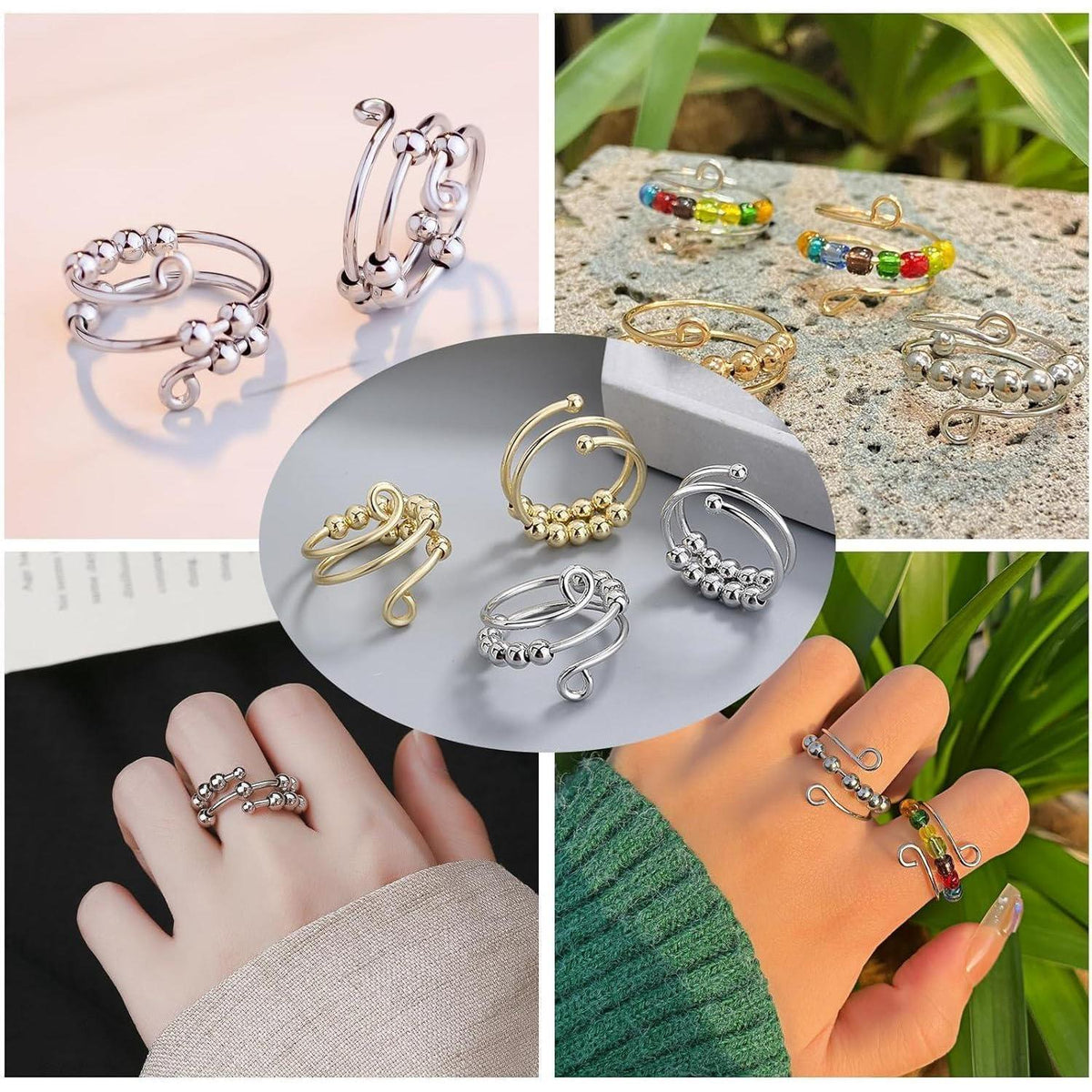 Verstellbarer Anti-Stress Ring Set für Damen – Angstabbau & Fidget
